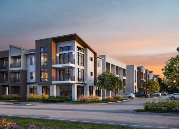 a rendering of an apartment building on a city street