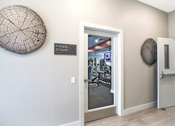 A fitness studio is located in the back room.