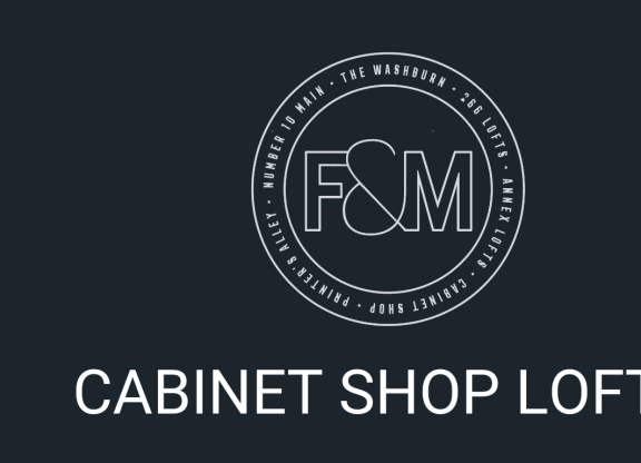a logo with the words cabinet shop lofts on a black background