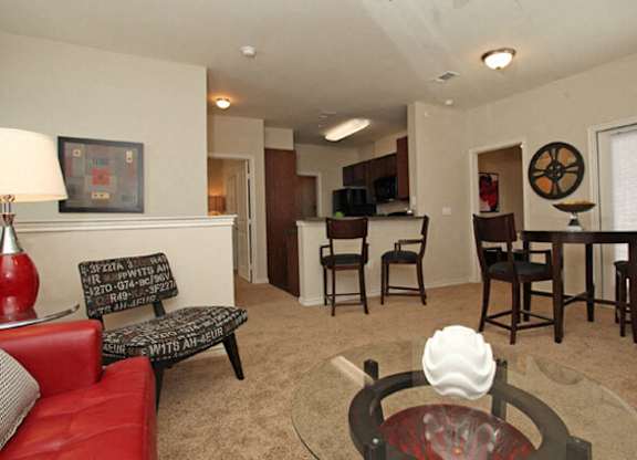 Model apartment living room with furnishings