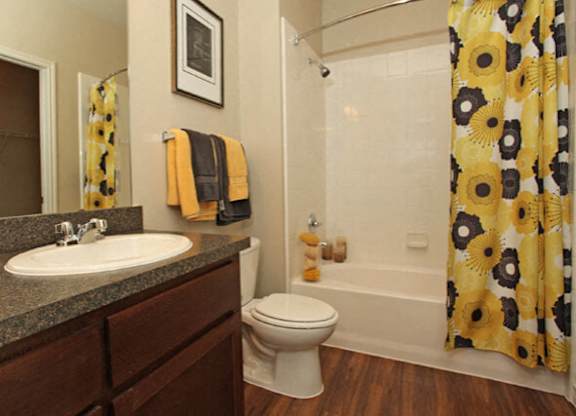 model apartment bathroom with furnishings