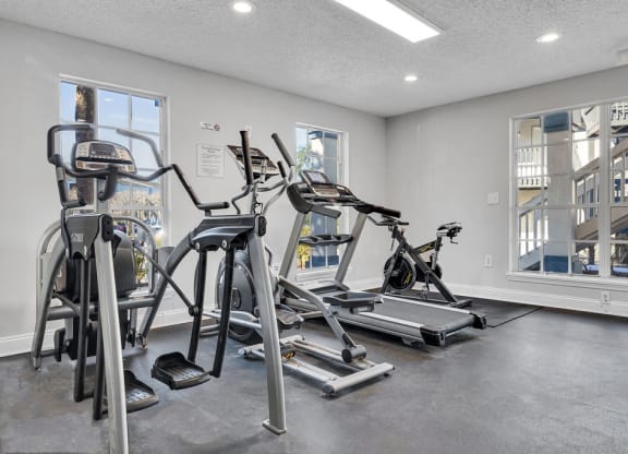 the gym at the flats at obsidian tower
