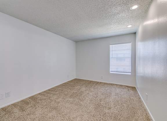 an empty room with carpet and a window