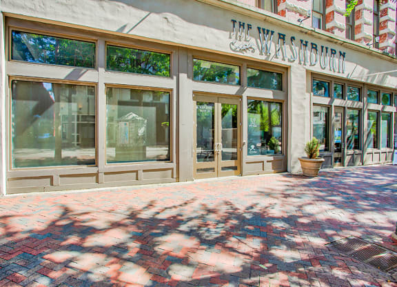 a view of the front of the building from the sidewalk