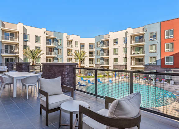 Balcony With Patio Looking At The Pool at Fora Apartments, Las Vegas, 89183