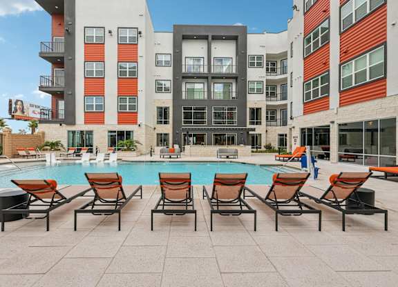 Pool with Relaxing Area at Coya Apartments, Nevada, 89102