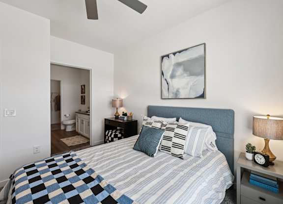 Bedroom With Ceiling Fan at Fora Apartments, Las Vegas, NV 89183