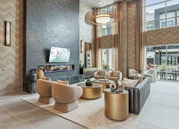 Living Room with Gold Color Scheme at Coya Apartments, Nevada