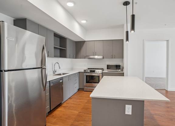 Kitchen with Island at Hana Apartments, Hillsboro, OR, 97006