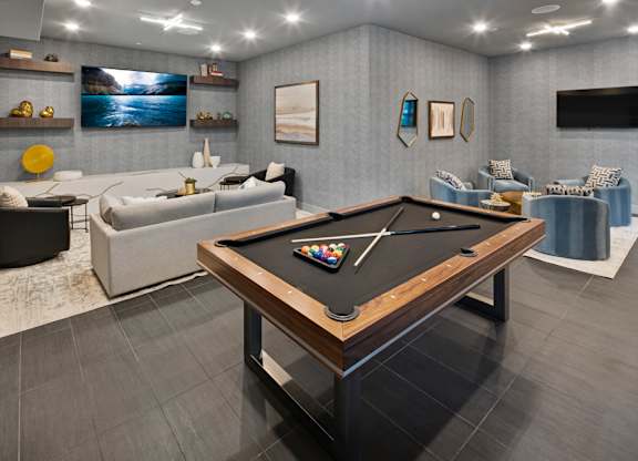 pool table in clubhouse at the estates apartments at Aura Vegas Apartments, Las Vegas