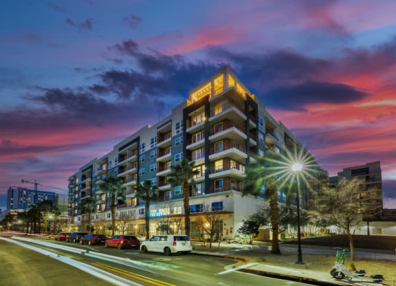 Dusk Exteriors at The Rey Downtown Apartments, Phoenix, Arizona 