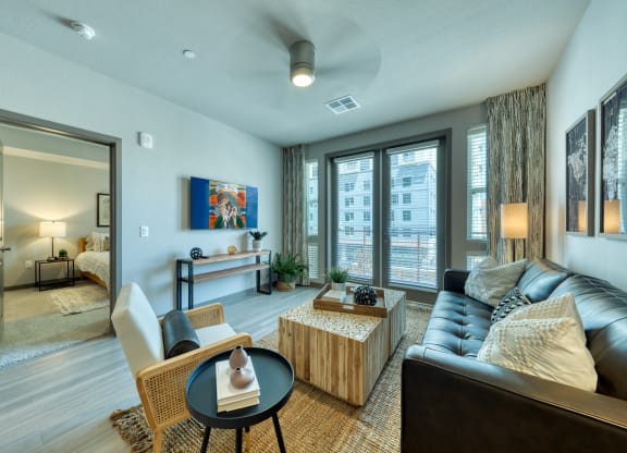 Living Room With Balcony at The Rey Downtown Apartments, Phoenix, AZ, 85003
