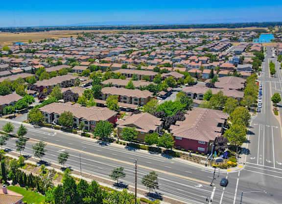 A suburban neighborhood with houses and streets at Hurley Creek Apartment Homes, Sacramento, 95834