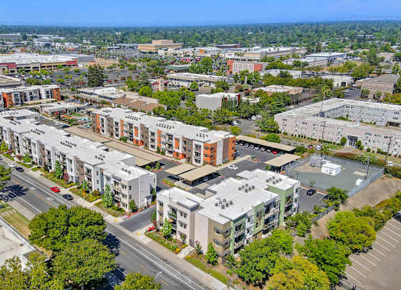 Aerial view of modern apartment community at Anton Arcade Apartments, Sacramento, 95825