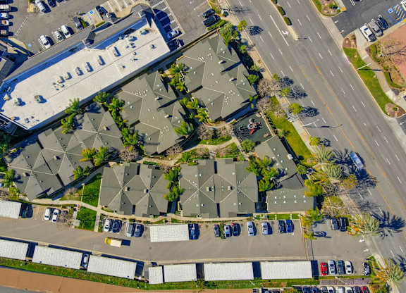 Bird eye view of street at Yorba Linda Apartments, California