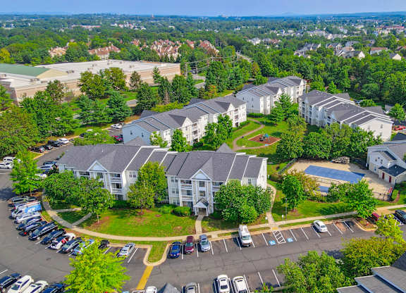 Aerial view of apartment community with pool at Acclaim at Ashburn Apartments, Ashburn, 20147