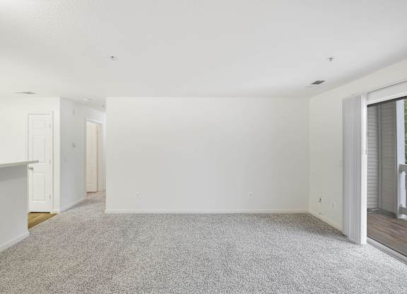 Spacious living room with carpet and patio access at Acclaim at Ashburn Apartments, Ashburn, VA