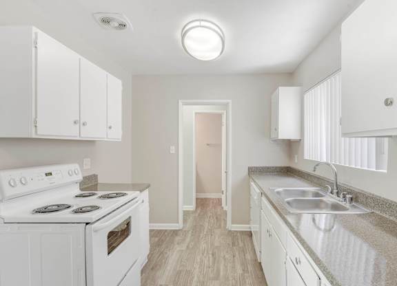 Kitchen With White Cabinets at Seaport Village, Long Beach, California