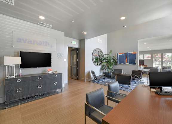 Modern leasing office with seating area at Anton Arcade Apartments, California, 95825