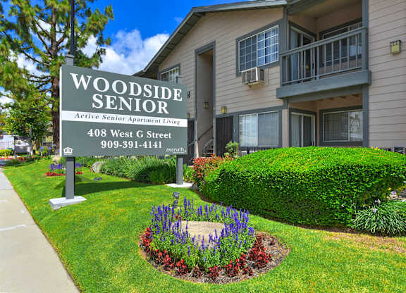 Sign for Property at Woodside Senior Apartments (55+), Ontario, California