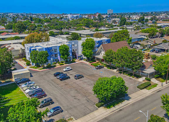Aerial view of courtyard at St Johns Manor, Costa Mesa, California