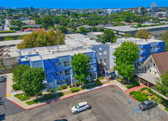 Aerial view of parking lot at St Johns Manor, Costa Mesa