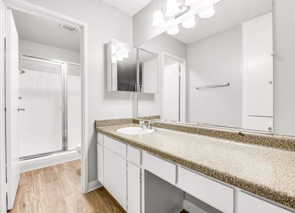 Bathroom with Mirror at Northpointe Apartments, Long Beach, California