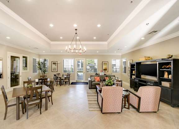 Community clubhouse with dining and lounge areas at Lincoln Creek Apartments, Dixon, California