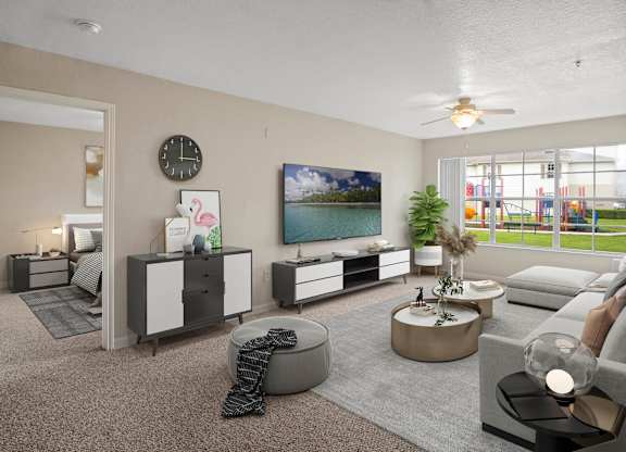 Living Room With TV at Retreat at Valencia Apartment Homes, Florida