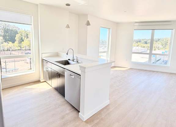 A kitchen with a dishwasher and sink.