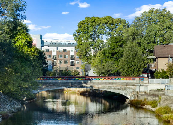 a bridge over a river in a city