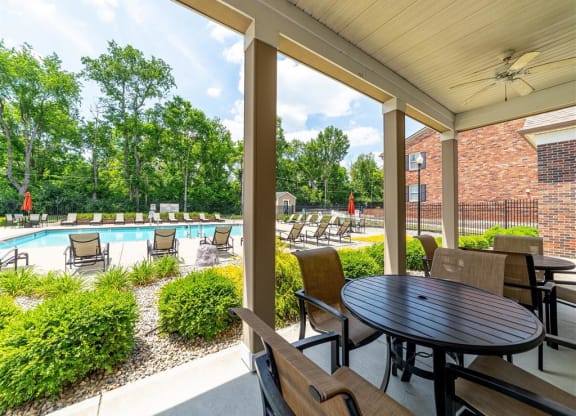 Shaded Lounge Area By Pool at Buckingham Monon Living, Indianapolis, 46220