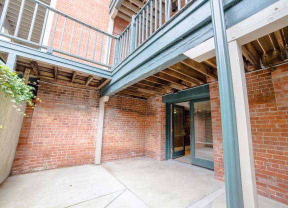 Outdoor Patio Space view from outside at Lockerbie Court on Mass Ave, Indianapolis