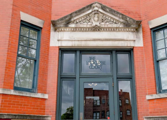 Front gate entrance of the apartment at Lockerbie Court on Mass Ave, Indianapolis, IN, 46204
