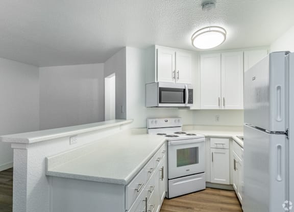 Kitchen with White Appliances at 215 Bayview Apartments, San Rafael, CA