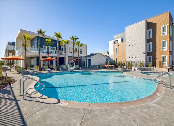 our apartments have a large swimming pool in front of our building at 38° NORTH, California, 95404