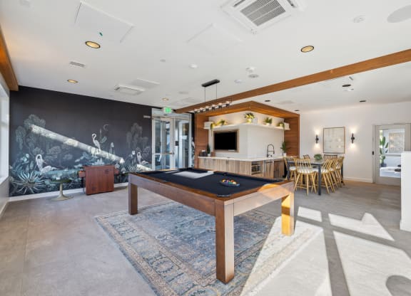 a game room with a pool table and a television at 38° NORTH, Santa Rosa, CA 95404