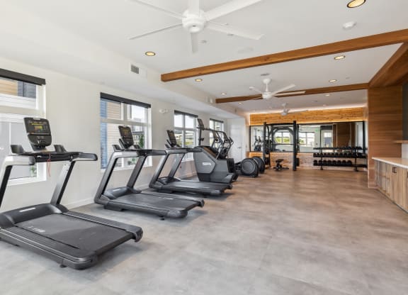 the gym with treadmills and other cardio equipment at the flats at 3600 at 38° NORTH, Santa Rosa, 95404