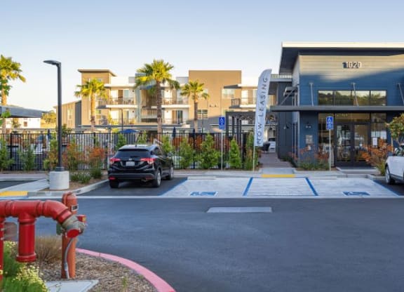 a parking lot in front of a building at 38° NORTH, Santa Rosa California