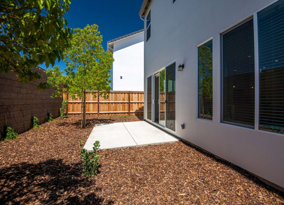 Fenced-In Spacious Private Patio with Woodchips and Trees at Crocker Village – Single Family Homes, Sacramento, CA ? 