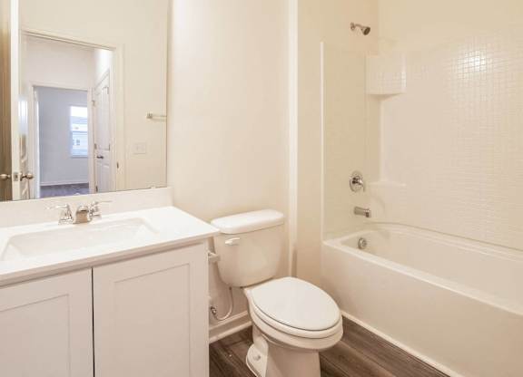 a bathroom with a toilet and a tub and a sink
