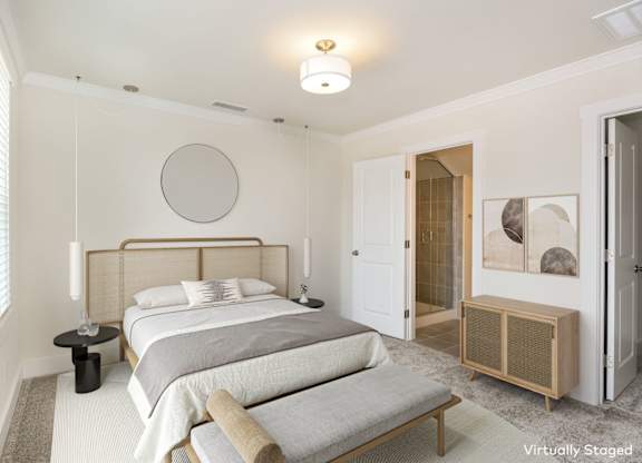 Charlotte NC Luxury Apartments for Rent - Loso Walk - Bathroom With Vinyl Plank Flooring, Vanity Sink, Toilet, And Shower With Tub Combo.