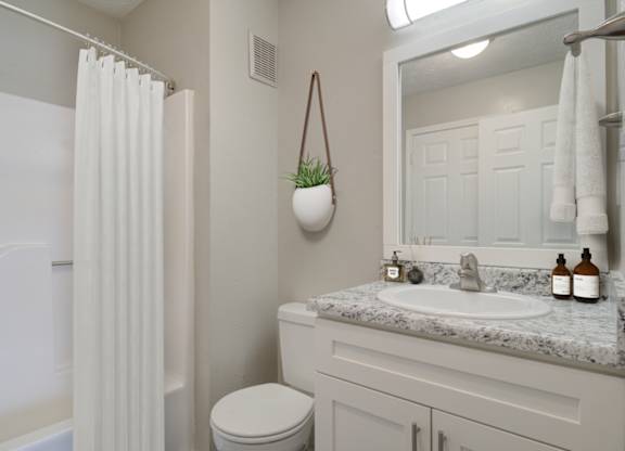 Bathroom with tub, shower, and large window at Place at Midway apartments in Douglasville near Lithia Springs, GA