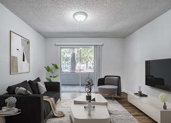 Spacious living room in renovated apartment at Chelsea Apartments in Gainesville, FL