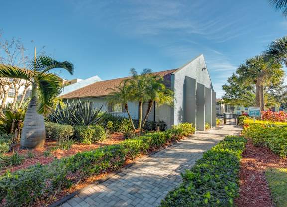 Modern leasing office exterior at Belara Lakes apartment community in Tampa’s Egypt Lake / Lowry Park area