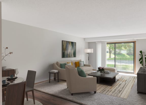 Laurel West End Apartments in Golden Valley, MN photo of a living room filled with furniture and a large window
