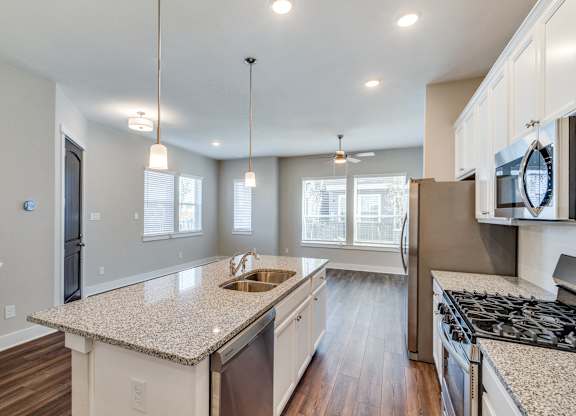 	Three-Bedroom Homes for Rent in Houston, TX - East Heights - Kitchen with Granite and Quartz Counter Tops, and Stainless Steel Appliances