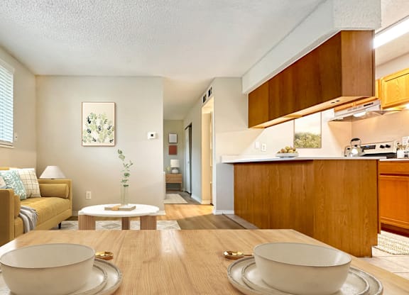 Open living room at Aurora Meadows apartments in Aurora, Colorado
