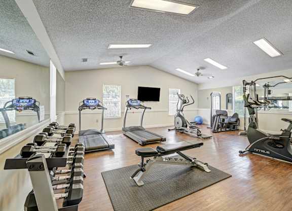 On-site fitness center at Chelsea Apartments in Gainesville, FL