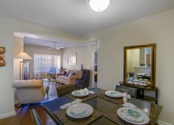 Enclave at Wolfchase Apartments in Cordova Tennessee photo of a view of the living room and dining room from the kitchen